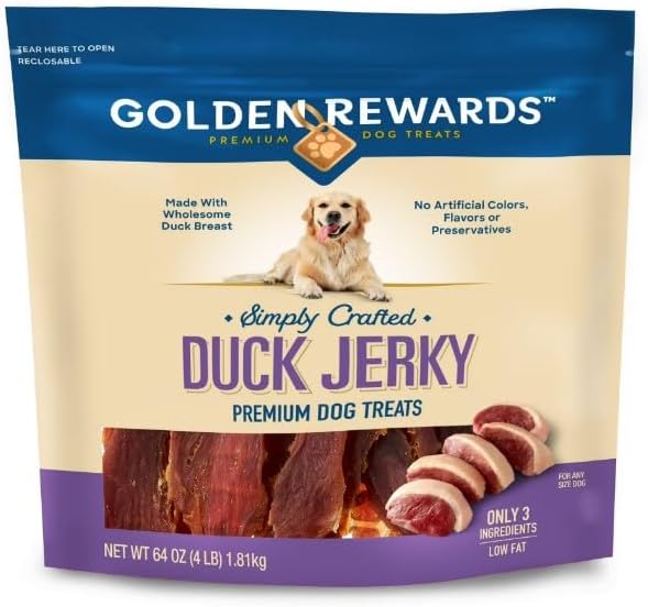 Duck Flavor Jerky Premium Treats for Dogs ~ 64 Oz Bag ~ No Artificial Colors, Flavors, or preservatives, No Corn, Wheat, or Soy.