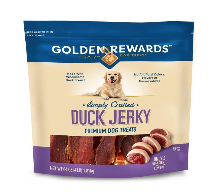 Duck Flavor Jerky Premium Treats for Dogs ~ 64 Oz Bag ~ No Artificial Colors Flavors or preservatives No Corn Wheat or Soy.