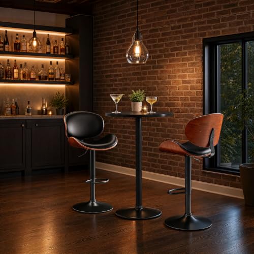 Image of Homall Swivel Bar Stools Set of 2, Counter Height Bar Chairs w /PU Leather Back, Adjustable Height & Footrest, Modern Upholstered Barstools for Kitchen Island Dining Room Bar, Black
