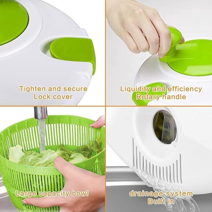Image of 5L Fruits Vegetable Salad Spinner | Washer Dryer with Bowl for Cleaning and Drying Manual | Lettuce Spinner | Washing Strainer Basket | Quick Dry Design | BPA Free | Durable Food Grade | Water Drain