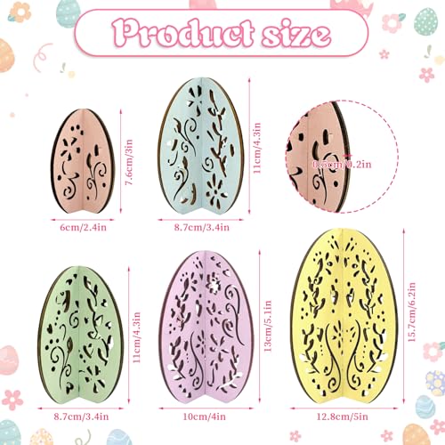 Huevos de Pascua de madera artesanales con acabado pastel, lote de 5 piezas 4