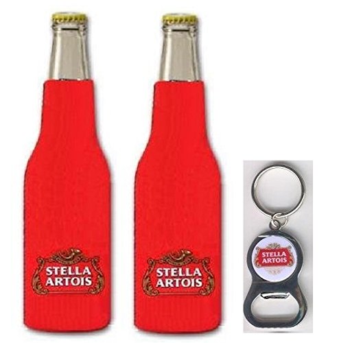 Stella Artois Belgian Beer 2 Bottle Suit Cooler Coolie Huggie & 1 Beer Bottle Opener w/Key chain
