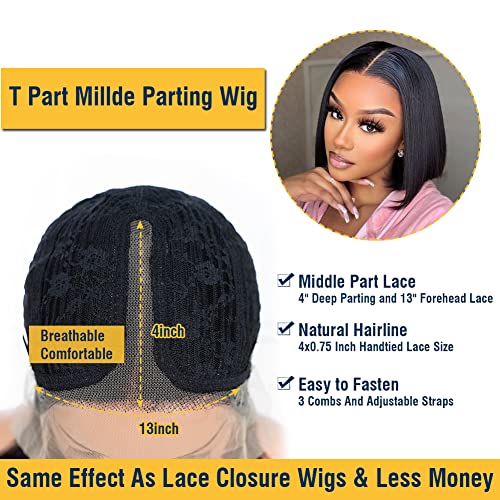DÉBUT Straight Bob Wigs Human Hair T Part Lace Front Bob Wig Pre Plucked with Baby Hair 150% Density Brazilian Virgin Hair for Black Women(10 Inches - Image 2