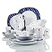 VEWEET Dot 20 Piezas Vajillas de Porcelana Juegos con 4 Hueveras, 4 Tazas Mugs 350 ml, 4 Cuencos de Cereales, 4 Platos y 4 Platos de Postre para 4 Personas