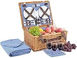 Picnic Basket for 4 Person | Picnic Hamper Set | Folding Picnic Blanket | Picnic Table Set | Picnic Plates | Picnic Supplies | Summer Picnic Kit | Picnic Utensils | Picnic Cutlery Set Flatware Set