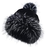 LA CARRIE Women's Faux Fur Hat Russian Cossack Pompom Cap for Winter Ski Snow(Black & White)