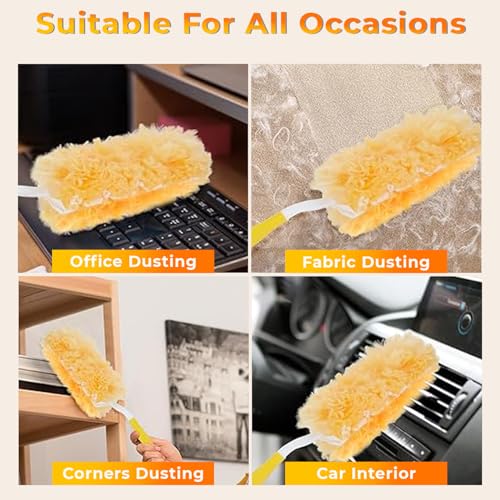 Image of Microfiber Feather Duster with 5 Replaceable Refills-Multipurpose Dusting Brush with Bendable Head Ideal for Cleaning Home Car Blinds Furniture Hard-to-Reach Areas Yellow, 13 inches