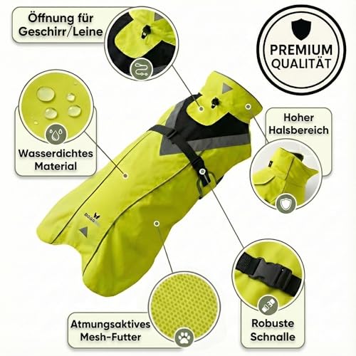 DOGOPAL Regenmantel Hund wasserdicht für kleine & große Hunde - Gelber Hunderegenmantel mit Reflektorstreifen - Wasserdichter Hundemantel, Regenschutz & Regenjacke (Gelb, XL)