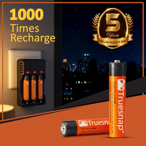 Image of Truesnap AA 2500mAh Rechargeable Batteries by TechMaven | Ni-MH 1.2V | Long Lasting Power | High Capacity AA Cells for Cameras, Game Controllers, Remotes, Toys & Wireless Devices | Pack of 2