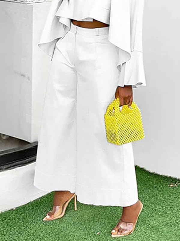 UOOZEE Women's Elastic High Waist Wide Leg Pants Cotton Loose Fit Boho Trousers with Pockets Office Work Lounge Palazzo Pants3