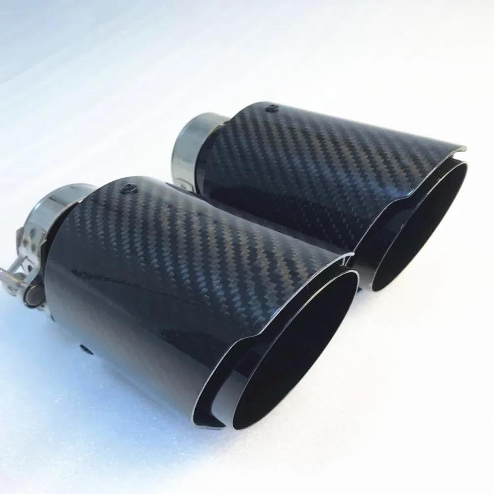 Auto Endrohre 1 PC Universal Dual Glossy Black Automobile Auspuffrohr Schalldämpferrohr Carbon Fiber Auspuffspitze Universal Modification Auspuff Endrohr(63-101mm)