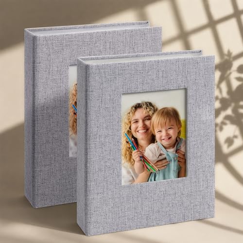 Image of Vienrose 4x6 Mini Photo Album, 2 Pack, 52 Photos, Grey | Linen Cover, Photo Book, Baby Memory Book, Artwork Postcards Storage