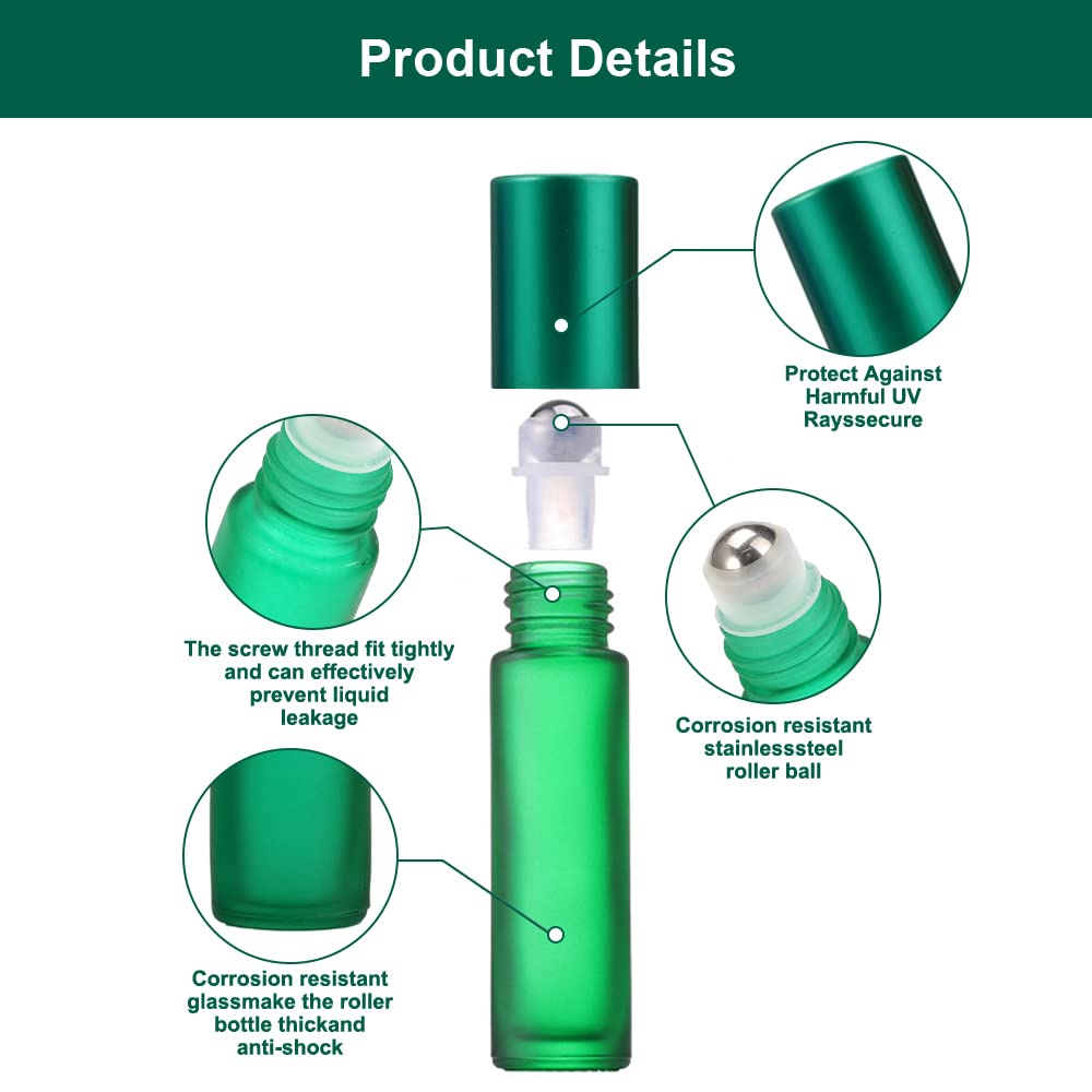 10 Botellas Roll On de Cristal Multicolor 5ml/10ml para Aceites Esenciales con Bola de Metal - Aromaterapia