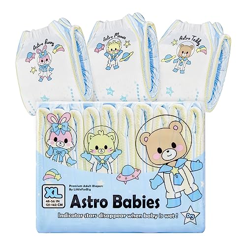 Image of Littleforbig Printed Adult Brief Diapers 10 Pieces - Astro Babies(X-Large 48 inch-56 inch)