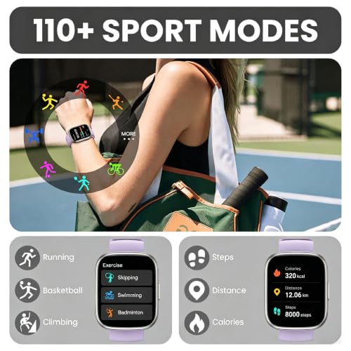 Image of Smart Watch for Men Women, 1.95 inch Touchscreen Fitness Tracker with Bluetooth Calling, Fitness Watch with 110+ Sports Modes /Heart Rate /Sleep Monitor, IP68 Waterproof Smartwatch for Android iOS, Purple