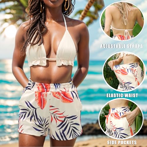 UOUA 3 Piece Swimsuits for Women Hawaiian Outfits Floral Tropical Bikini & Short Sets Summer Beach Sexy Cover Ups Luau Party4