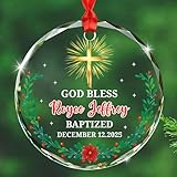 Personalisierte Weihnachtsschmuck aus Glas mit Aufschrift 'God Bless', 2025, individueller Name, getaufte Ornamente, Geschenk für Taufe, Kreuz, Taufe, Geschenk von Paten an Patensohn, Patentochter