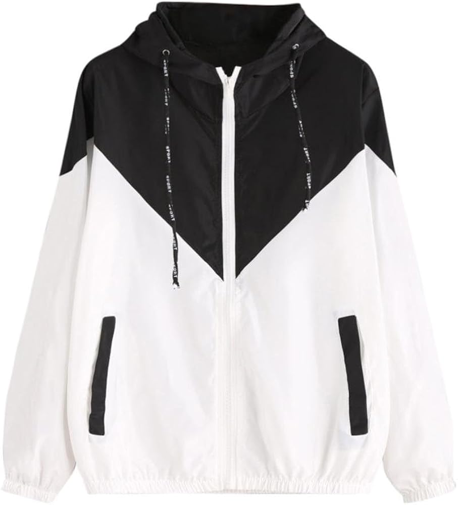 Amazon.com: Women's Casual Color Block Windbreaker Drawstring