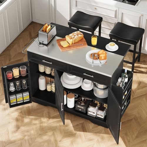 Concho 56'' Kitchen Island with Seating and Stainless Steel Countertop,