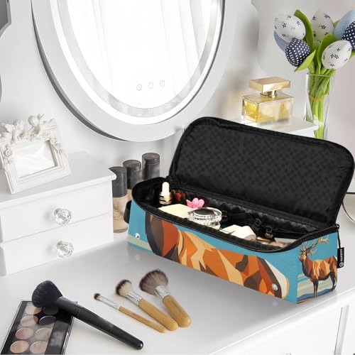 Bolsa de viaje para herramientas de cabello con almohadilla resistente al calor impermeable para planchas, rizadores y organizador de viaje con ilustraciones marrones de alce miniatura 7
