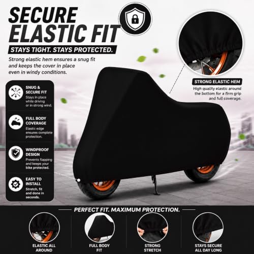 Image of Powerfull Bike Body Cover for CB350 Dustproof Scratchproof - 100% Waterproof CB350 Cover for Two Wheeler, Outdoor Full Motorcycle Cover with UV, Duty, Rain Protection - Black