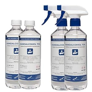 Hand Alcohol Desinfectie Spray 70% Gedenatureerd met IPA, MEK en Bitrex – 2×500 ml met spraykop + 2×500 ml met dop