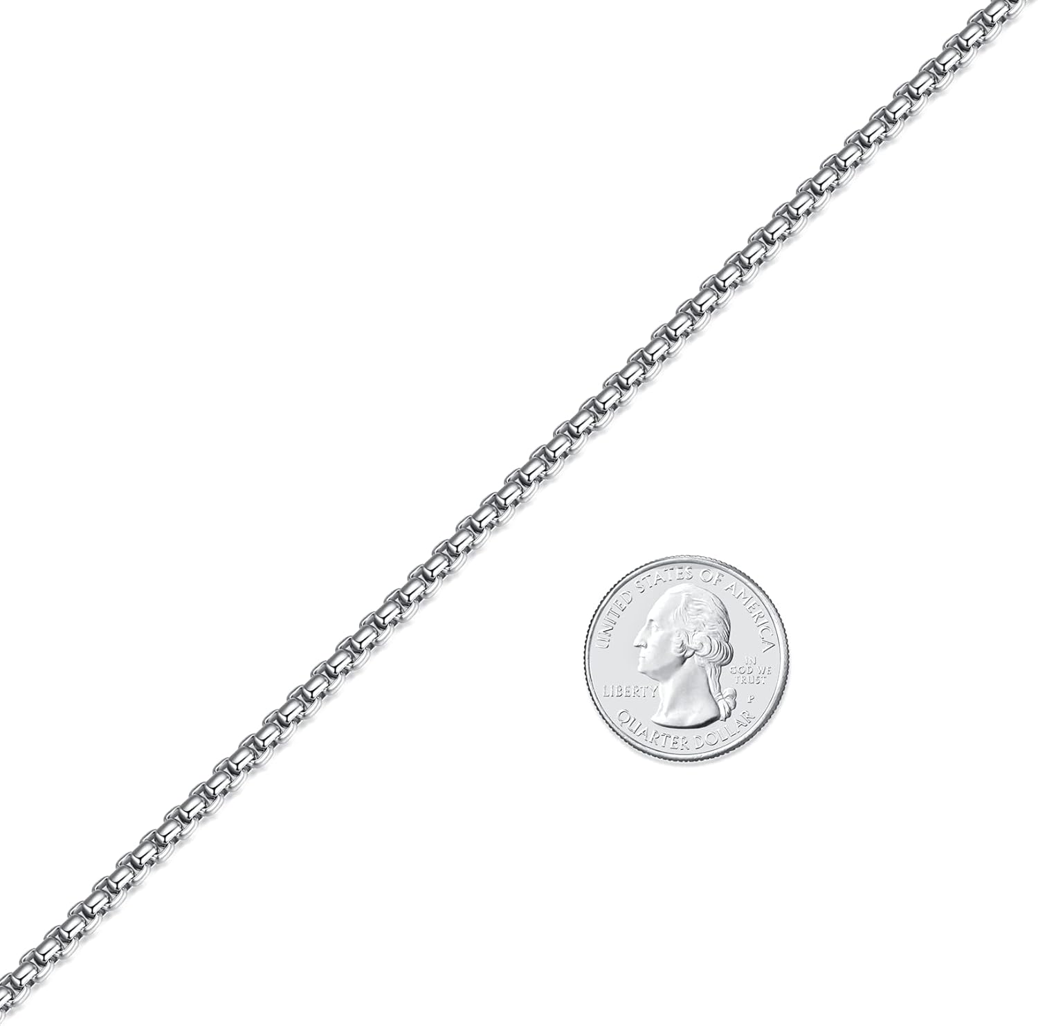 Mens Chain Necklaces, Stainless Steel Rolo Chain Necklace for Men and Women, Silver Tone Box Chains for Men, Wide 2/3/4/5mm - Image 3