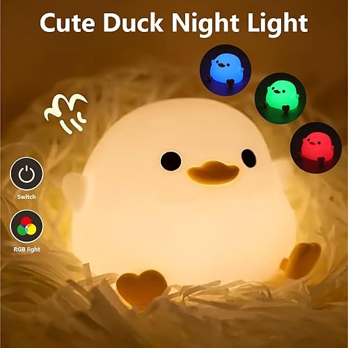 Miniatura 3 de DoDo - Luz nocturna de pato, lámpara LED de silicona regulable para guardería, lámpara con sensor táctil, luz RGB y blanca cálida para niños,