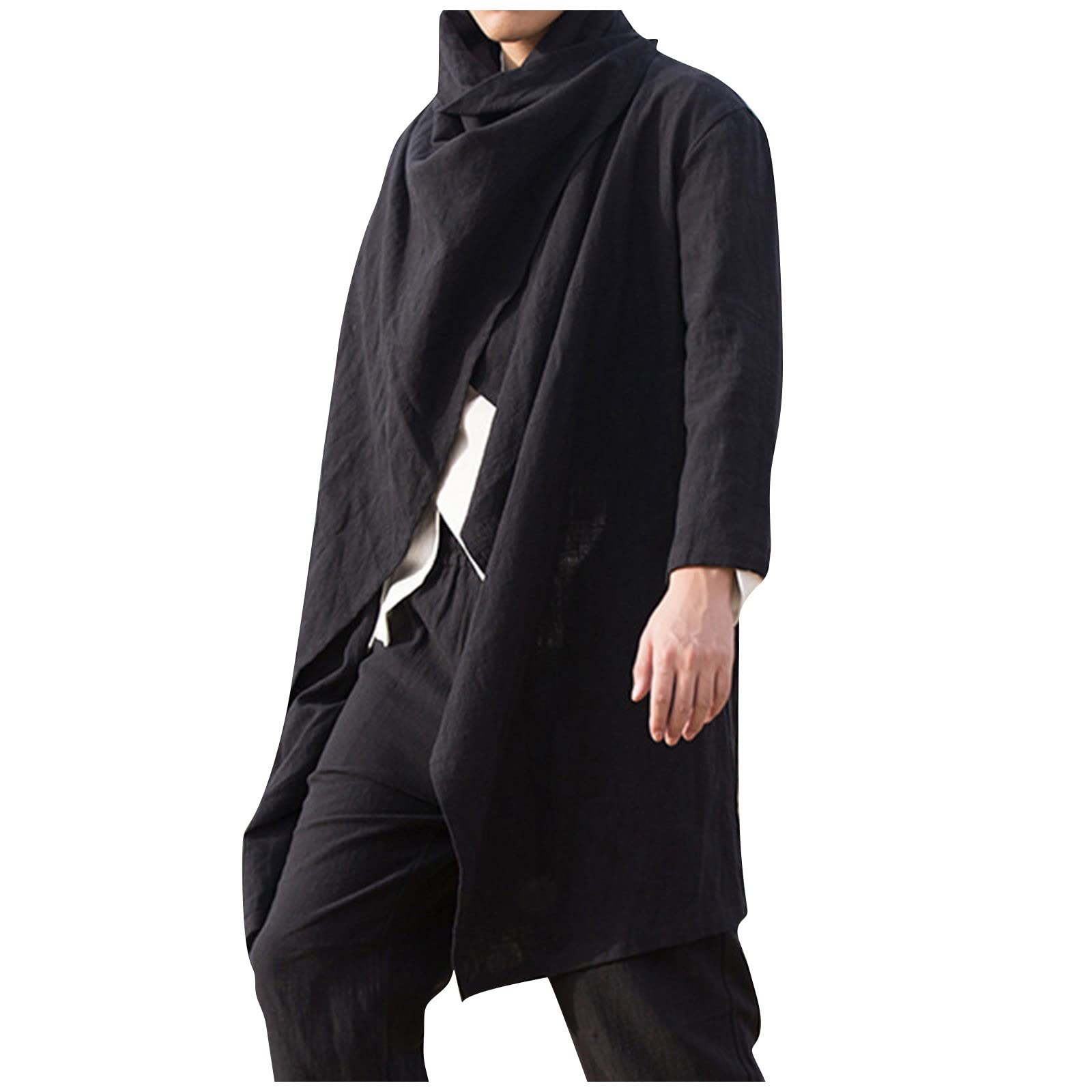 FUPODD Baumwoll Leinen Umhang Herren Langer Unregelmäßiger Umhang Strickjacke Herren Winter Gefüttert Strickjacke Herren Warm Wandern Poncho Strickjacke Herren Retro