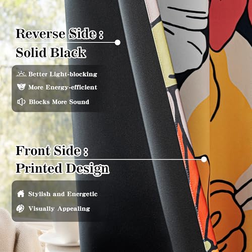 Image of MYSKY HOME Boho Floral Blackout Curtains 84 inch Long for Living Room Thermal Insulated Privacy Protect Noise Reduction Black Out Flower Pattern Grommet Drapes for Dining Room Bedroom, 2 Pcs, 52 inch Wide