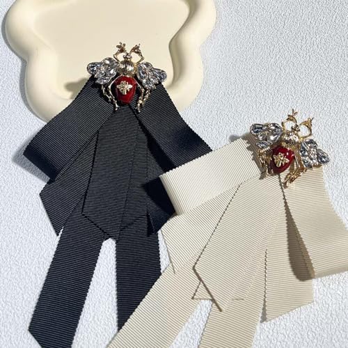 Image of Vintage alloy black bow Bee Brooch preppy ribbon bow tie for men and women