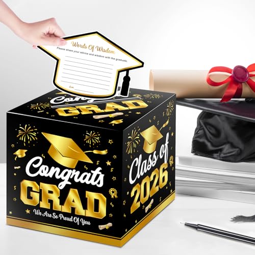 Image of M AMFEOV Graduation Card Box with Cards, 51Pcs Grad Party Decorations with 50Pcs Graduation Cap Advice Cards and 1Pc Black Congrats Grad Card Box for Class of 2026 Graduation Party Supplies