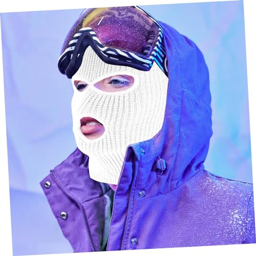 Máscara de tejido con 3 agujeros para esquí, balaclava para hombres y mujeres, cubierta cálida para actividades al aire libre en climas fríos, cómoda y transpirable, ideal para esquí, ciclismo y uso exterior, blanco miniatura 3