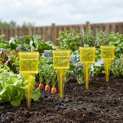 Image of Housoutil 1.5 inch Rain Gauge Sprinkler Outdoor, 4PCS Rain Lawn Water Gauge with Wide Mouth & Ground Stake, Measuring Cup for Accurate Rainfall Monitoring, Precision Measuring Cups for Garden Yard Grass