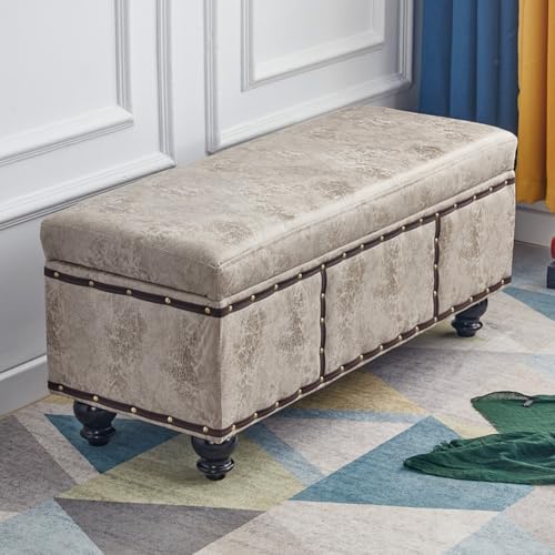 MGHRUEWH Banco Otomano con Almacenaje, Reposapiés Rectangular Tapizado En Tela Capitoné con Patas De Madera Maciza, Mesa De Centro Rectangular con Almacenaje, para Sala De Estar.,Blanca,120cm