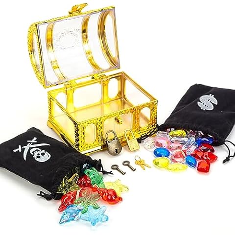 Diving Gems for Pool for Kids,Pool Gems for Diving and Treasure Chest Set for Kids' Pool Play - 92-Piece,Golden Cover