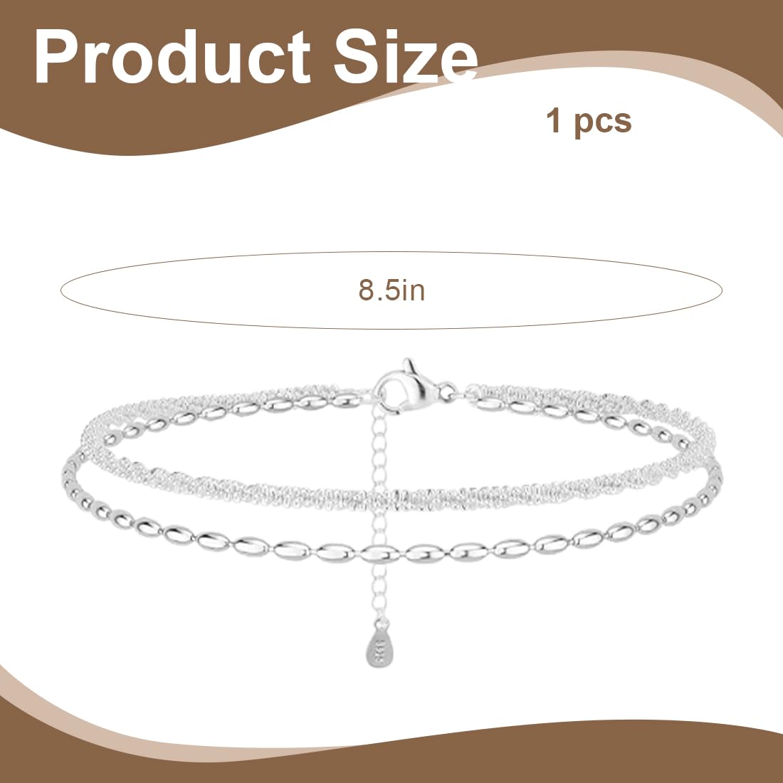 Cavigliera Donna Argento 925, Elegante e Impermeabile, Regolabile, Cavigliera in Argento Sterling per Spiaggia e Uso Quotidiano