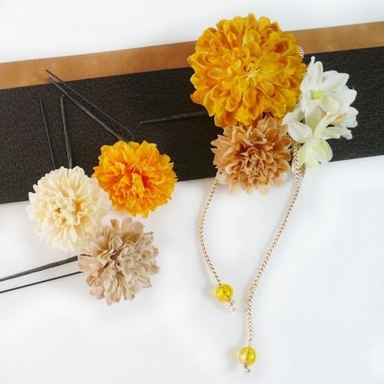 髪飾り 花 成人式 菊と紫陽花 黄 振袖 結婚式 卒園 卒業式 袴 浴衣 着物 和装 フラワー くすみカラー