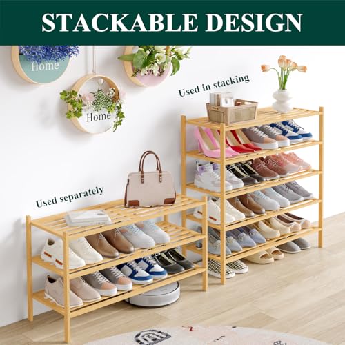 Image of Smiry Bamboo Shoe Rack, 5 Horizontal Slats, 5 Tier - 33.9 inch Wide, Natural
