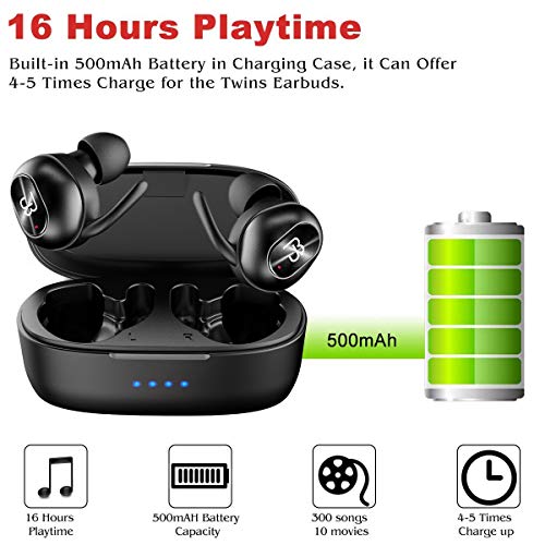 Wireless Earbuds,Bluetooth Headphones 5.0 Deep Bass HiFi Stereo Sound Earphones 16H Playtime with Charging Case and Built in Mic for Sports Running (Black) - Thumbnail 4