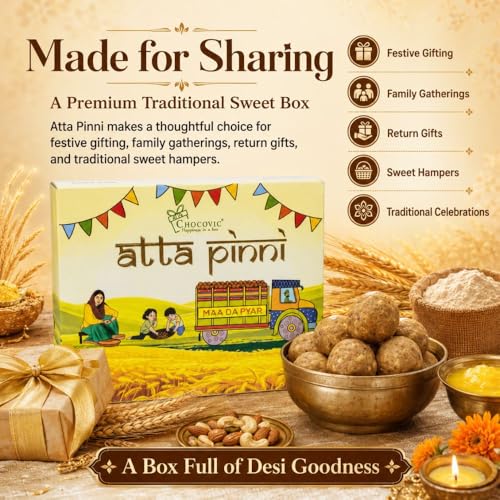 Image of Chocovic Atta Pinni - 450 g Eco Box, Traditional Punjabi Wheat Pinni Sweet, Authentic Indian Mithai Dessert