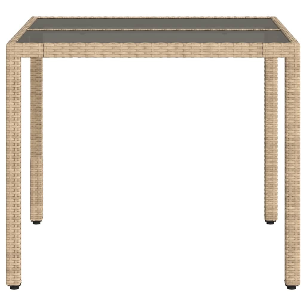 Fengshui Stół ogrodowy ze szklanym blatem, beżowy, 90 x 90 x 75 cm