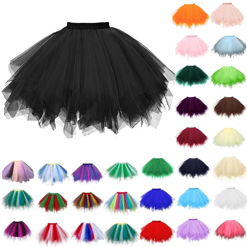 Tüllrock Damen Tütü Rock Ballett Unterrock Elastische Hohe Taille Ballettrock Mehrlagiger Tüll Petticoat Tanzkleid Minirock Halloween Karneval...