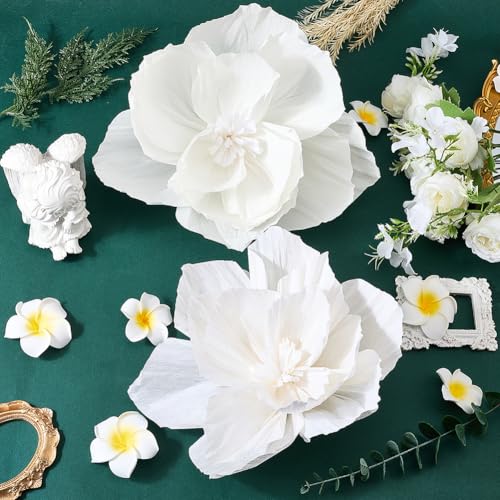 Fleurs en papier faites à la main 3D blanc | Pompons crêpe de soie SUNNYCLUE - 5