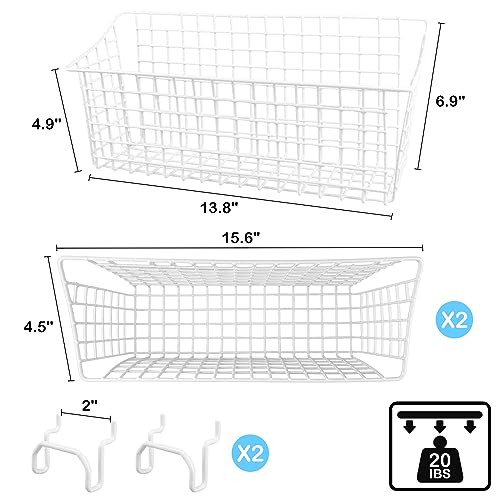 GCORE 2 Pack Pegboard Baskets Large, Metal Shelves Hooks