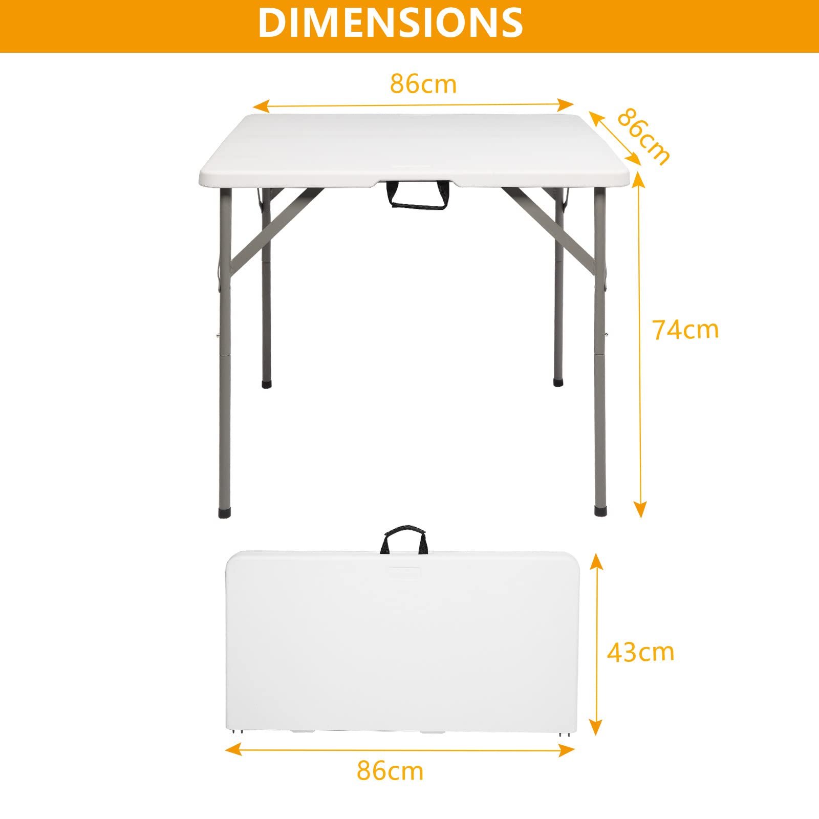 Bonnlo Table de Camping Pliante avec Poignée,Table de Jardin Carrée en Plastique, Extérieure et Intérieure 86 * 86 * 74 cm pour Pique-Nique Jardin Blacon Cuisine brocante (Blanc)