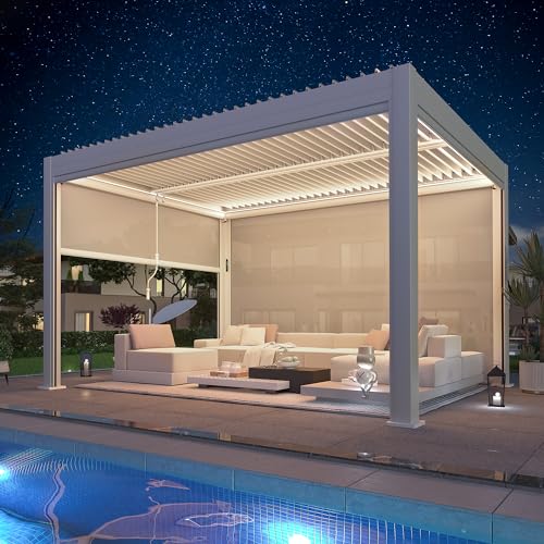 MELLCOM Motorized Louvered Pergola 10x13, Solar and...