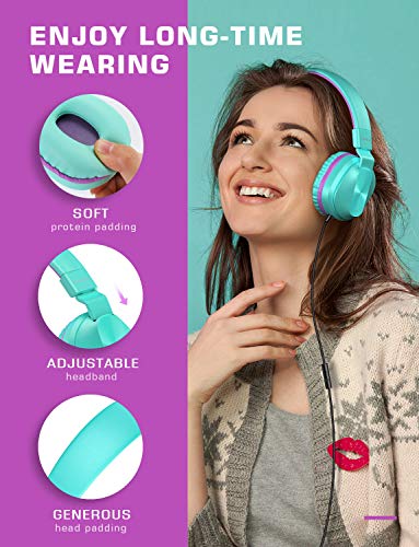 PeohZarr On-Ear Headphones with Microphone, Lightweight Folding Stereo Bass Headphones with 1.5M Tangle Free Cord, Portable Wired Headphones for Smartphone Tablet Laptop Computer MP3/4-Green