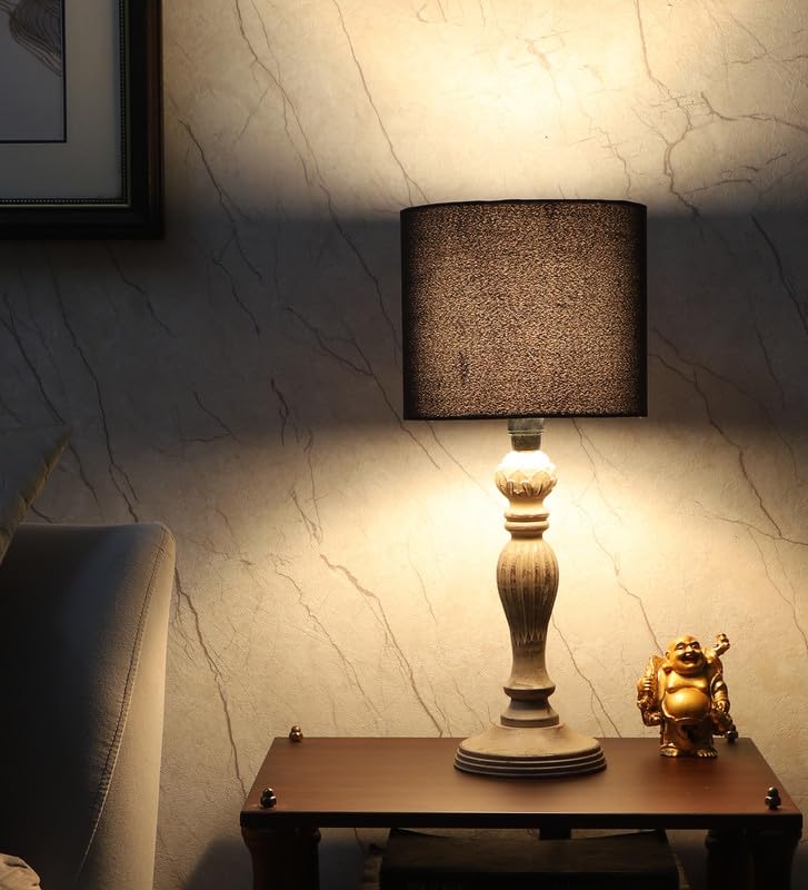 tu casa Wooden Table Lamps with Black Cotton Shade for Home Décor, Bedrooms, Living Room, Gifting, Diwali Decoration, Dining Space, Study Room, Restaurants (Height: - 16") - Bulb not Included