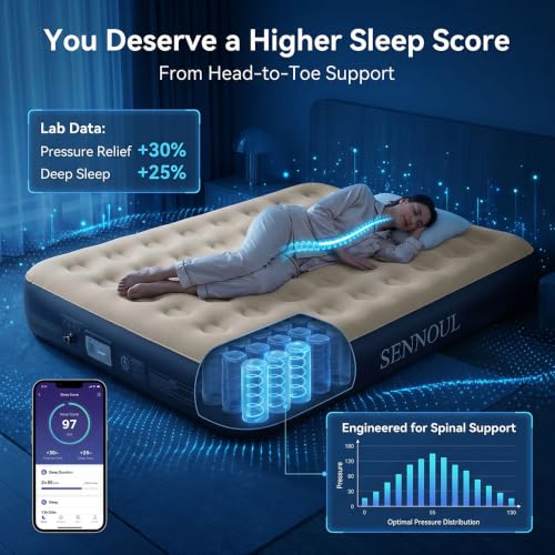 Image of SENNOUL Air Mattress Twin with Built in Pump - 2 Mins Quick Self Inflatable,13 inch /550lbs Max Blow Up Bed, All Night Stability No Lost Air,No Peculiar Smell for Camping,Home,Guests & Portable Travel